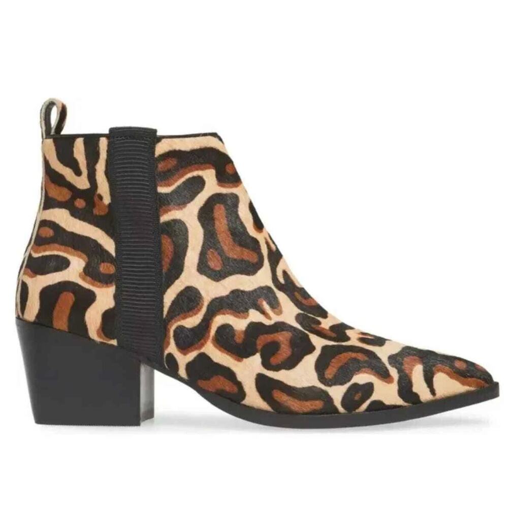 LINEA PAOLO Sevilla II Genuine Calf Hair Leopard Boots Block Heel Pointed 5.5